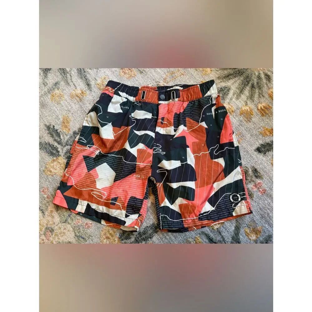 Scotch & Soda Mens Tropical Abstract Map Print Swim Shorts Multicolor Medium